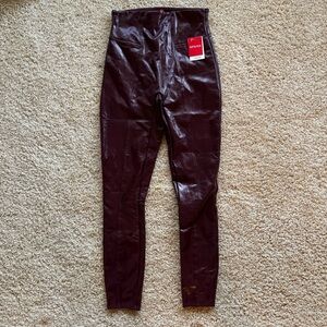 SPANX Faux Patent Leather Leggings in Ruby Size Small